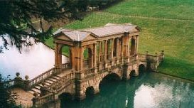 The bridge at Prior Park - the stonework is carved with schoolboyish graffiti, some from the 1800s